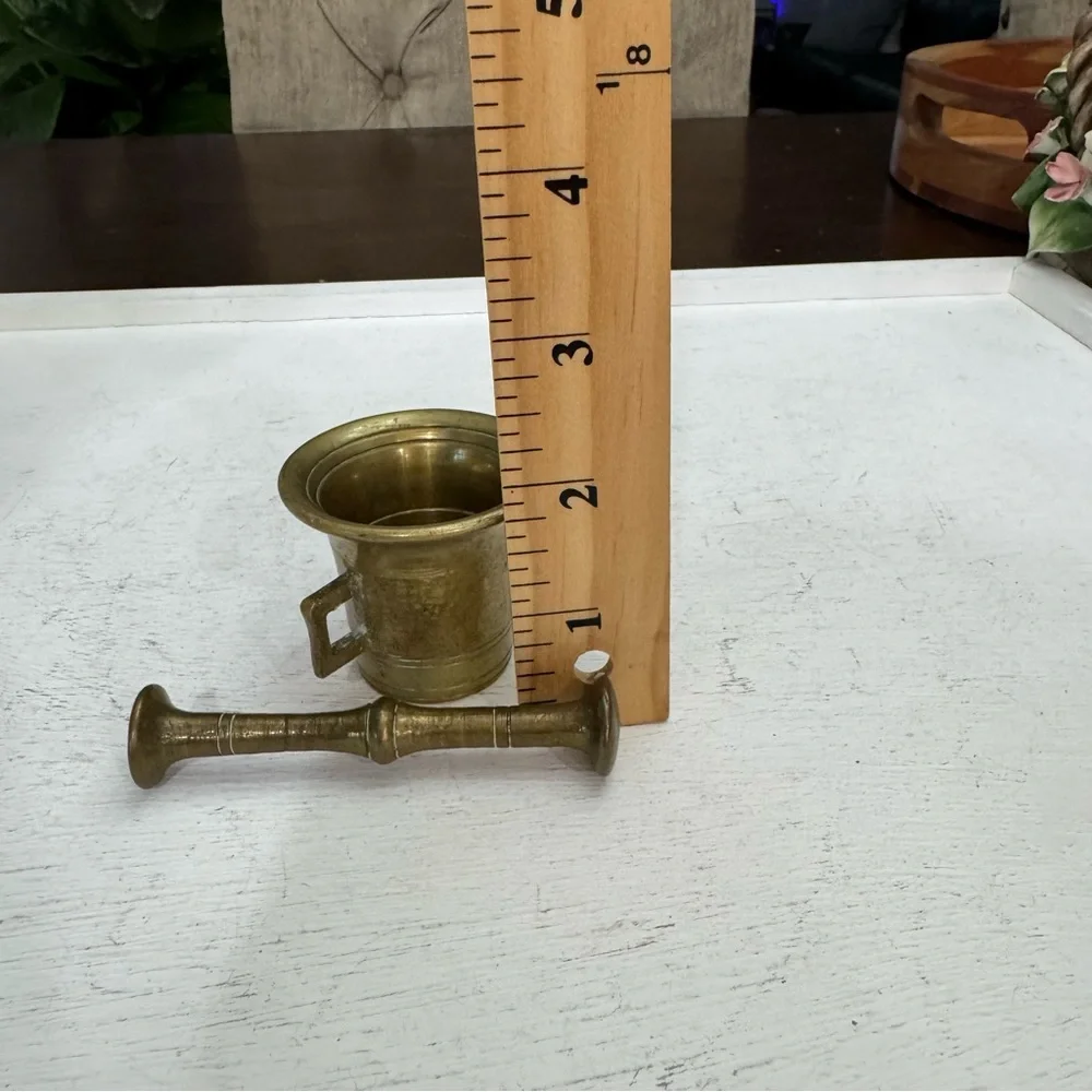 Antique Brass Mortar & Pestle Pharmacy Apothecary Heavy Great Patina - Picture 10 of 12